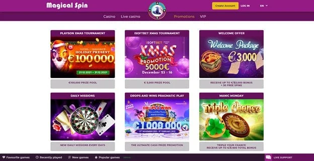 Current Magical Spin bonus offers